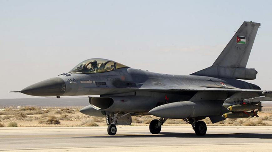 A Royal Jordanian Air Force plane takes off from an air base to strike the Islamic state in the Syrian city of Raqqa February 5, 2015. According to the Jordanian government, consecutive airstrikes were launched to demolish strongholds and holes of the terror organisation Daesh. The aircraft attacked positions that include training centres belonging to the terror organisation as well as ammunition warehouses. All the targets that were attacked were destroyed and that the aircrafts returned to their bases saf