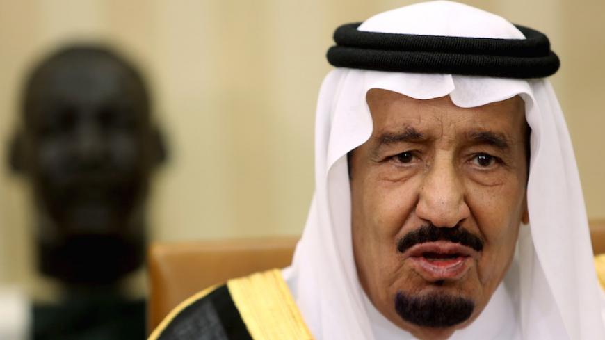 Saudi King Salman bin Abdulaziz delivers his remarks to U.S. President Barack Obama (not pictured) in the Oval Office of the White House in Washington September 4, 2015. This is the king's first visit to the United States since ascending to the throne in January. REUTERS/Gary Cameron - RTX1R558