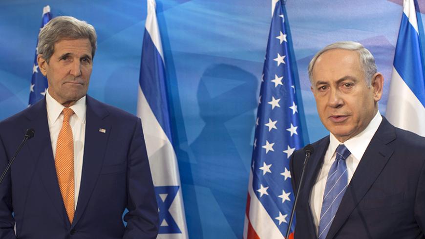 Israeli Prime Minister Benjamin Netanyahu (R) and U.S. Secretary of State John Kerry brief the media before their meeting at Prime Minister's Office in Jerusalem November 24, 2015. REUTERS/Atef Safadi/Pool - RTX1VKF3