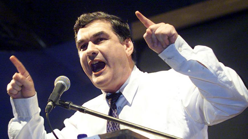 Senior Israeli Labour Party member Hain Ramon addresses party delegates
in Tel Aviv, July 2, 2002, at a convention called to discuss options
for peace with the Palestinians and Labour's continued partnership in
the coalition of hardline Prime Minister Ariel Sharon. Labour leader
Binyamin Ben-Eliezer, also Israel's defence minister, rebuffed Ramon's
criticism of his performance and welcomed him to run as a rival in the
next party primary. REUTERS/Havakuk Levison
HL/CRB - RTR74C6