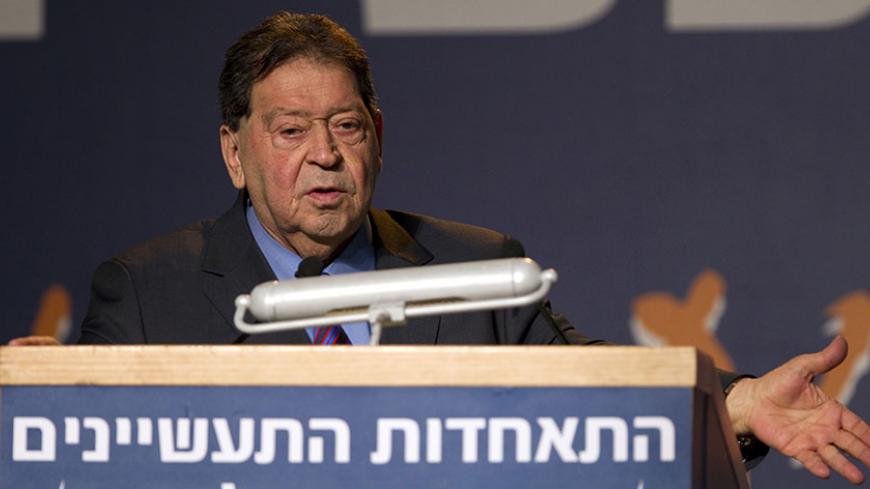 Israeli Minister of Trade, Industry and Labor, Benjamin Ben-Eliezer gestures as he delivers a speech during The Israel Manufacturers Association General Meeting" in Tel Aviv on January 13, 2011. AFP PHOTO/JACK GUEZ (Photo credit should read JACK GUEZ/AFP/Getty Images)
