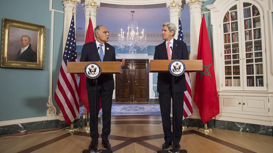 US Secretary of State John Kerry and Moroccan Foreign Minister Salaheddine Mezouar (L) speak to the media prior to meetings at the Department of State in Washington, DC, February 18, 2016. / AFP / SAUL LOEB        (Photo credit should read SAUL LOEB/AFP/Getty Images)
