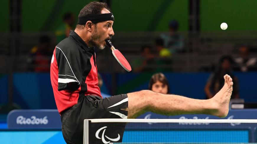 Egypt's Ibrahim Hamadtou competes in table tennis at the Riocentro during the Paralympic Games in Rio de Janeiro, Brazil on September 9, 2016. / AFP / CHRISTOPHE SIMON (Photo credit should read CHRISTOPHE SIMON/AFP/Getty Images)
