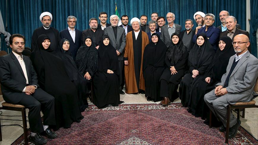 Iran's former president Ali Akbar Hashemi Rafsanjani (C), Iranian former vice president Mohammad Reza Aref (centre, L) and a group of reformists pose for a photo in Tehran February 22, 2016. REUTERS/Mohammad Kazempour/TIMA    TPX IMAGES OF THE DAY       ATTENTION EDITORS - THIS IMAGE WAS PROVIDED BY A THIRD PARTY. REUTERS IS UNABLE TO INDEPENDENTLY VERIFY THE AUTHENTICITY, CONTENT, LOCATION OR DATE OF THIS IMAGE. IT IS DISTRIBUTED EXACTLY AS RECEIVED BY REUTERS, AS A SERVICE TO CLIENTS. FOR EDITORIAL USE ON