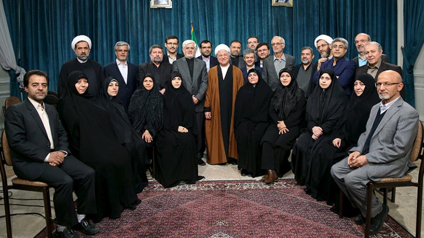Iran's former president Ali Akbar Hashemi Rafsanjani (C), Iranian former vice president Mohammad Reza Aref (centre, L) and a group of reformists pose for a photo in Tehran February 22, 2016. REUTERS/Mohammad Kazempour/TIMA TPX IMAGES OF THE DAY ATTENTION EDITORS - THIS IMAGE WAS PROVIDED BY A THIRD PARTY. REUTERS IS UNABLE TO INDEPENDENTLY VERIFY THE AUTHENTICITY, CONTENT, LOCATION OR DATE OF THIS IMAGE. IT IS DISTRIBUTED EXACTLY AS RECEIVED BY REUTERS, AS A SERVICE TO CLIENTS. FOR EDITORIAL USE ON
