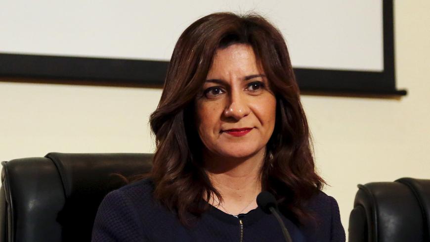 Egypt's Immigration Minister Nabila Makram Ebeid talks during a news conference in Cairo, Egypt, February 29, 2016. Egypt launched a new scheme on Monday to encourage millions of Egyptians living abroad to pour their dollar savings into special certificates, as it tries to ease an acute shortage of foreign currency that has hit the economy. REUTERS/Asmaa Waguih - RTS8KYQ