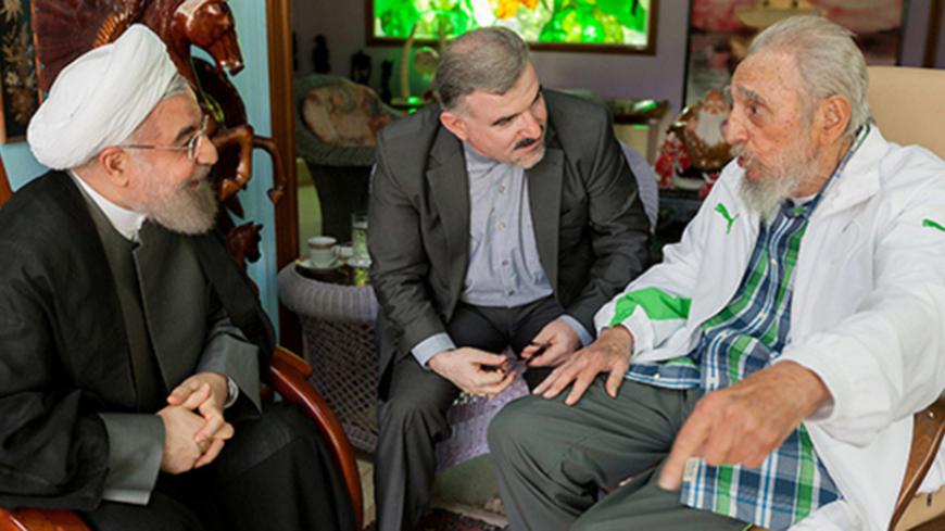 Cuba's former President Fidel Castro (R) and Iran's President Hassan Rouhani (L) meet in Havana, Cuba, September 19, 2016. Courtesy of Estudios Revolucion/Cubadebate/Handout via Reuters ATTENTION EDITORS - THIS PICTURE WAS PROVIDED BY A THIRD PARTY. FOR EDITORIAL USE ONLY.     TPX IMAGES OF THE DAY      - RTSOIH4