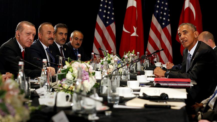 U.S. President Barack Obama (R) and Turkey's President Tayyip Erdogan (L) deliver remarks after their bilateral meeting alongside the G20 Summit, in Hangzhou, China September 4, 2016. REUTERS/Jonathan Ernst - RTX2O1AM