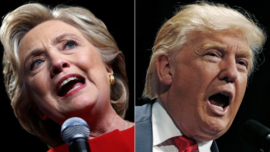 U.S. presidential candidates Hillary Clinton and Donald Trump  (R) speak at campaign rallies in Westbury, New York, U.S., September 26, 2016 and Toledo, Ohio, U.S. September 21, 2016 in a combination of file photos.  REUTERS/Carlos Barria/Jonathan Ernst/Files - RTX2RZAC