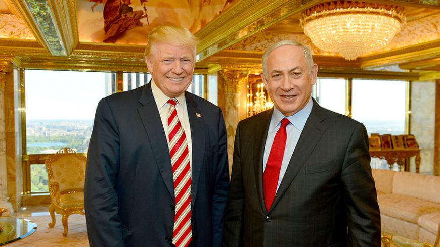 Israeli Prime Minister Benjamin Netanyahu (R) stands next to Republican U.S. presidential candidate Donald Trump during their meeting in New York, September 25, 2016. Kobi Gideon/Government Press Office (GPO)/Handout via REUTERS ATTENTION EDITORS - THIS IMAGE HAS BEEN SUPPLIED BY A THIRD PARTY. FOR EDITORIAL USE ONLY. - RTX2SIO7