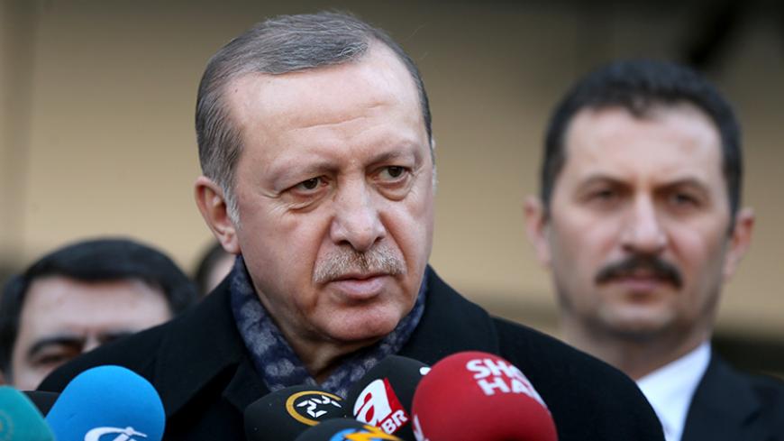 ISTANBUL, TURKEY - DECEMBER 11: Turkish President Recep Tayyip Erdogan speaks to press after visiting the wounded police officers of the bomb attacks at Haseki Hospital in Istanbul December 11, 2016 Turkey. According to Interior Minister Suleyman Soylu, at least 38 people were killed and 166 other wounded in twin explosions outside Besiktas FC's Vodafone Arena Stadium and in nearby Macka Park a few hours after the night's soccer match on 10 December. The bombs apparently targeted police officers who were se