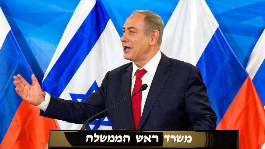 Israeli Prime Minister Benjamin Netanyahu and Russian Prime Minister Dmitry Medvedev (unseen) deliver joint statements during their meeting in Jerusalem November 10, 2016. REUTERS/Heidi Levine/Pool - RTX2T16O