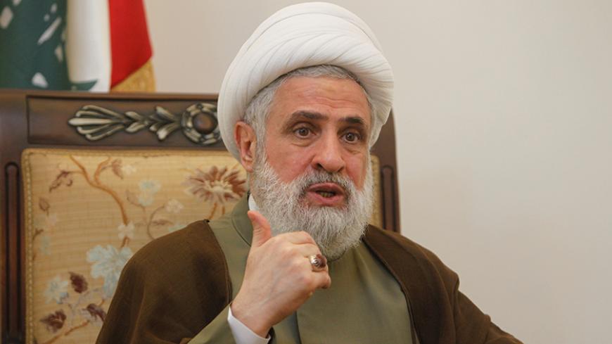 Lebanon's Hezbollah deputy leader Sheikh Naim Qassem gestures as he speaks during an interview with Reuters at his office in Beirut's suburbs, Lebanon August 3, 2016. REUTERS/Aziz Taher - RTSKVYY