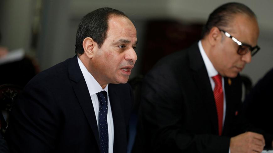 Egyptian President Abdel Fattah al-Sisi speaks during a meeting with U.S. Defense Secretary James Mattis at the Pentagon in Arlington, VA, U.S. April 5, 2017.  REUTERS/Aaron P. Bernstein - RTX3499X