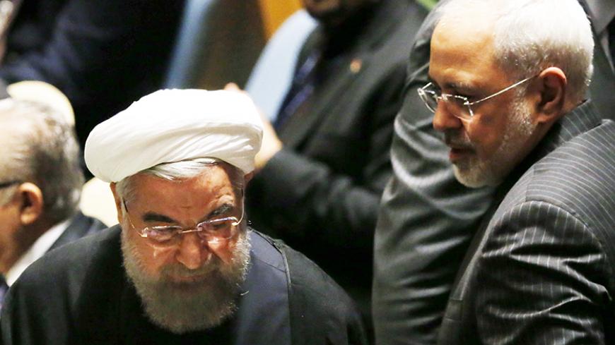 Iranian President Hassan Rouhani (L) and Iranian Foreign Minister Mohammad Javad Zarif arrive for a plenary meeting of the United Nations Sustainable Development Summit 2015 at United Nations headquarters in Manhattan, New York, September 25, 2015. More than 150 world leaders are expected to attend the U.N. Sustainable Development Summit from September 25-27 at the United Nations in New York to formally adopt an ambitious new sustainable development agenda a press statement by the U.N. stated REUTERS/D