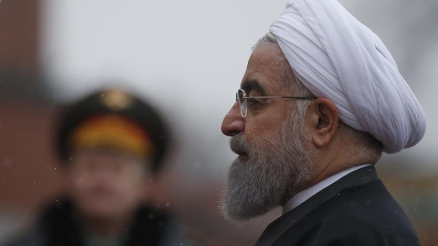 Iranian President Hassan Rouhani attends a wreath laying ceremony at the Tomb of the Unknown Soldier by the Kremlin walls in Moscow, Russia March 28, 2017.  REUTERS/Maxim Shemetov - RTX330KR