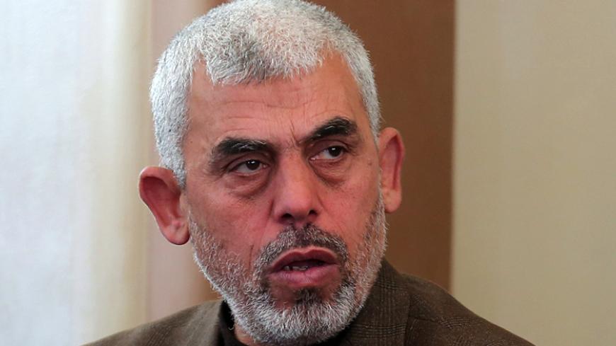 Yahya Sinwar, the new leader of Hamas in the Gaza Strip, attends the opening of a new mosque in Rafah town in the southern Gaza Strip on February 24, 2017. / AFP / SAID KHATIB (Photo credit should read SAID KHATIB/AFP/Getty Images)