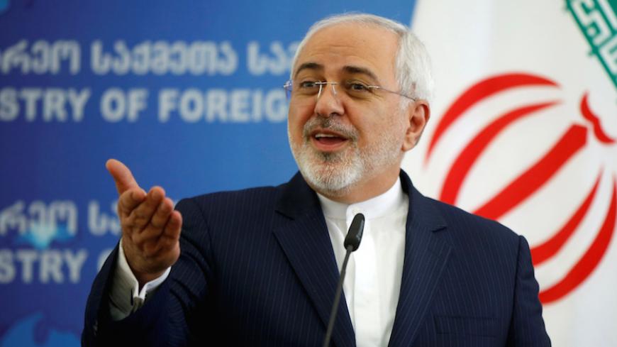 Iranian Foreign Minister Mohammad Javad Zarif speaks to the media in Tbilisi, Georgia, April 18, 2017. REUTERS/David Mdzinarishvili - RTS12PQO