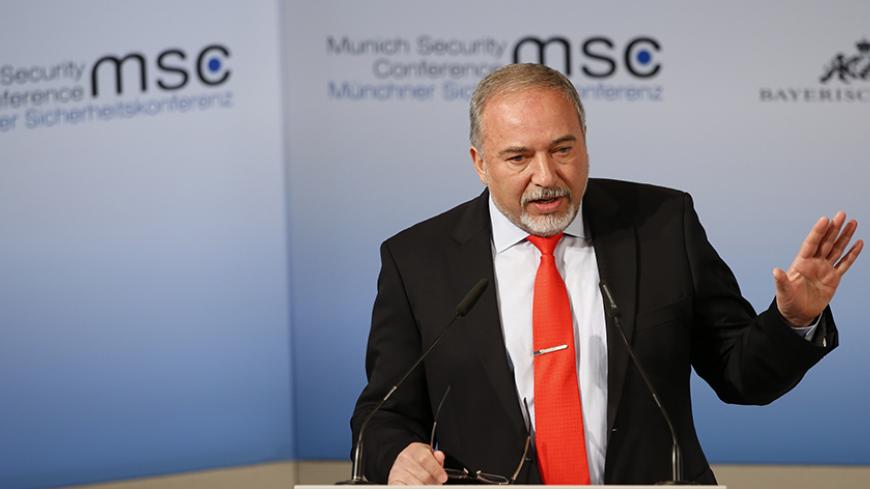 Israel Defense Minister Avigdor Lieberman speaks at the 53rd Munich Security Conference in Munich, Germany, February 19, 2017. REUTERS/Michaela Rehle - RTSZCHS