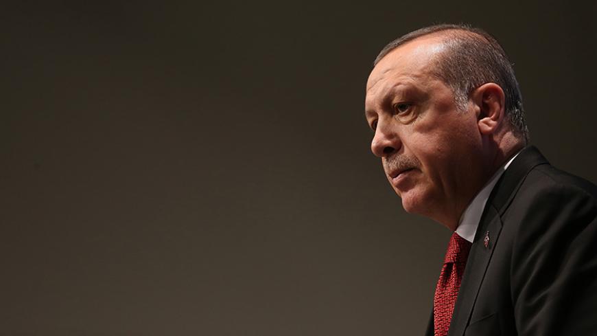 HAMBURG, GERMANY - JULY 08:  Turkish President Recep Tayyip Erdogan speaks to the media at the conclusion of the G20 economic summit on July 8, 2017 in Hamburg, Germany. G20 leaders have reportedly agreed on trade policy for their summit statement but disagree over climate change policy.  (Photo by Sean Gallup/Getty Images)
