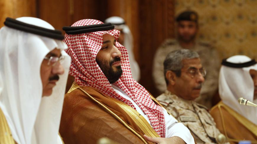 RIYADH, SAUDI ARABIA - APRIL 19:  Saudi Arabia's Deputy Crown Prince and Defense Minister Mohammed bin Salman (2nd L) takes his seat to meet with U.S. Defense Secretary James Mattis and his delegation on April 19, 2017 in Riyadh, Saudi Arabia. (Photo by Jonathan Ernst - Pool/Getty Images)
