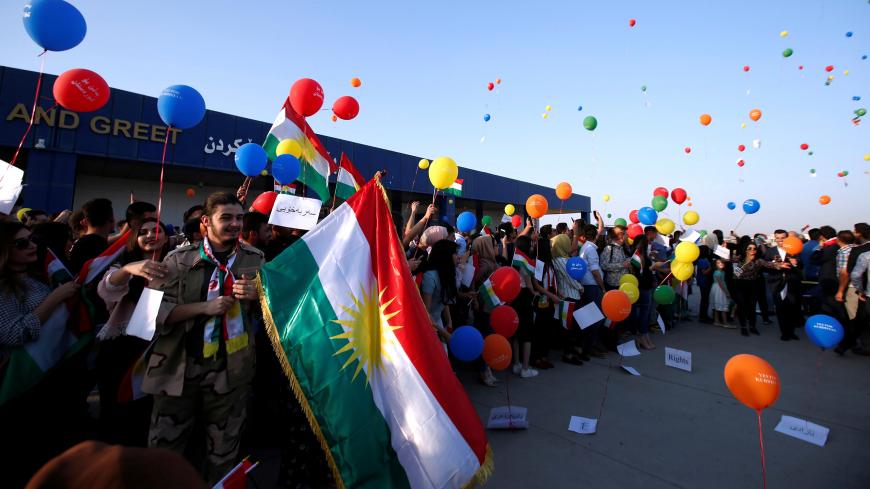 Kurdish people protest outside the Erbil International Airport in Erbil, Iraq September 29, 2017. REUTERS/Azad Lashkari - RC11E012DBE0