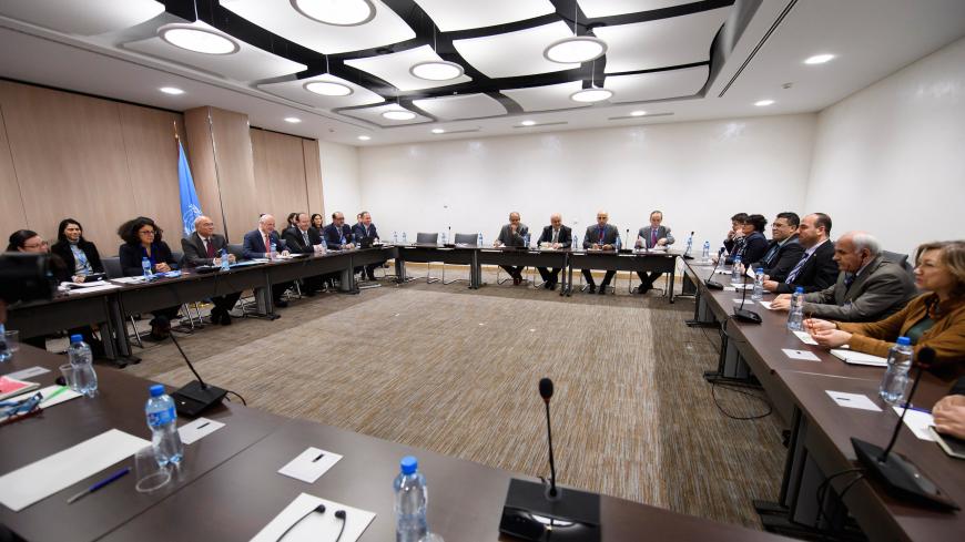A general view of a meeting of Intra-Syria peace talks with Syrian Negotiation Commission (SNC) delegation and U.N Syria envoy Staffan de Mistura, prior to a round of negotiations, during the Intra Syria talks at the European headquarters of the United Nations in Geneva  Switzerland, November 29, 2017. REUTERS/Martial Trezzini/Pool - RC17FABA5450