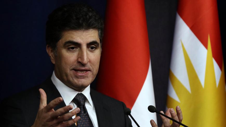 Nechirvan Barzani, prime minister of Iraq's Kurdistan Regional Government (KRG), speaks during a press conference in the northern Iraqi city of Arbil, the capital of the autonomous Kurdistan region, on November 6, 2017. / AFP PHOTO / SAFIN HAMED (Photo credit should read SAFIN HAMED/AFP/Getty Images)