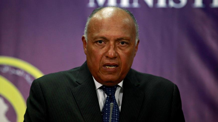Egyptian Foreign Minister Sameh Shoukry speaks during a joint news conference with Iraqi Foreign Minister Ibrahim al-Jaafari (not pictured) in Baghdad, Iraq July 19, 2017.  REUTERS/Khalid al Mousily - RC1A591A8930