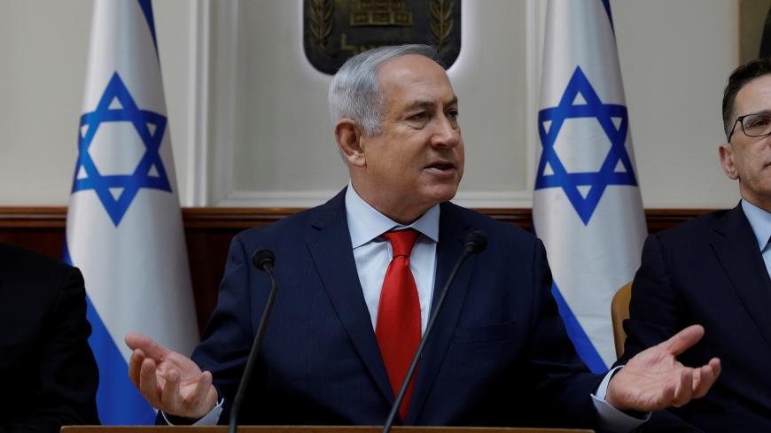 Israeli Prime Minister Benjamin Netanyahu attends the weekly cabinet meeting at the Prime Minister's office in Jerusalem January 21, 2018. REUTERS/Gali Tibbon/Pool - RC1C497858C0