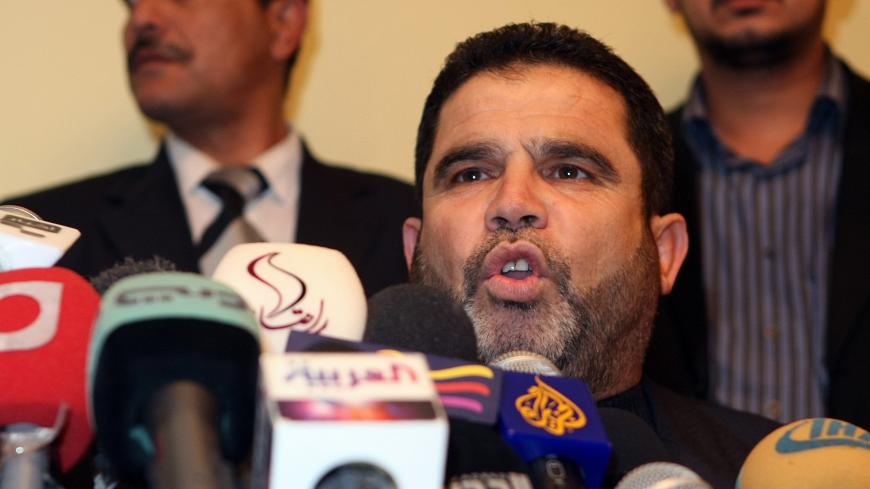 Palestinian Hamas official Salah al-Bardawil speaks during a press conference at a hotel in Cairo on January 14, 2009 after ending a round of talks with Egyptian officials. Hamas has accepted an Egyptian ceasefire proposal to end the war in the Gaza Strip and Cairo is awaiting Israel's response, a senior Egyptian diplomat told AFP today. AFP PHOTO/CRIS BOURONCLE (Photo credit should read CRIS BOURONCLE/AFP/Getty Images)
