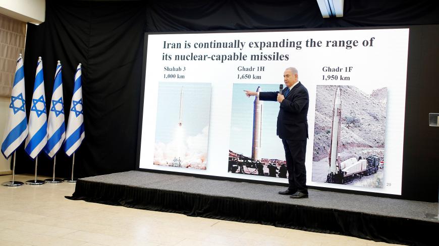 Israeli Prime minister Benjamin Netanyahu speaks during a news conference at the Ministry of Defence in Tel Aviv, Israel, April 30, 2018. REUTERS/ Amir Cohen - RC11C40F3DE0