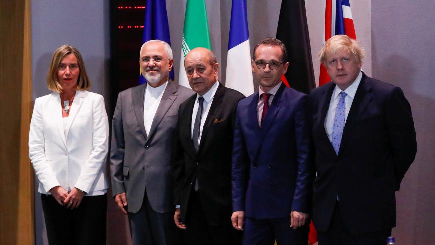 Britain's Foreign Secretary Boris Johnson, German Foreign Minister Heiko Maas, French Foreign Minister Jean-Yves Le Drian and EU High Representative for Foreign Affairs Federica Mogherini take part in meeting with Iran's Foreign Minister Mohammad Javad Zarif in Brussels, Belgium, May 15, 2018.  REUTERS/Yves Herman/Pool - RC1BAEBF5310