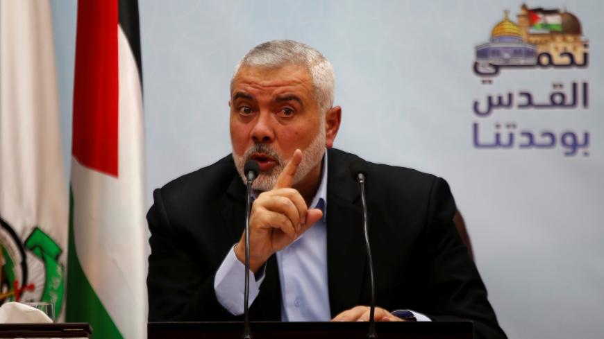 Hamas Chief Ismail Haniyeh gestures as he delivers a speech in Gaza City January 23, 2018. REUTERS/Mohammed Salem - RC13FF6CB150
