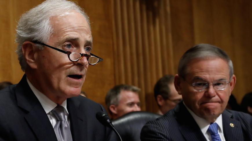 Senate Foreign Relations Committee Bob Corker (R-TN) speaks to U.S. Secretary of State Mike Pompeo (Not Pictured) as ranking member Senator Bob Menendez (D-NJ) looks on during a Senate Foreign Relations Committee hearing titled "An Update on American Diplomacy to Advance Our National Security Strategy" on Capitol Hill in Washington, U.S., July 25, 2018. REUTERS/Aaron Bernstein - RC1E51F466C0