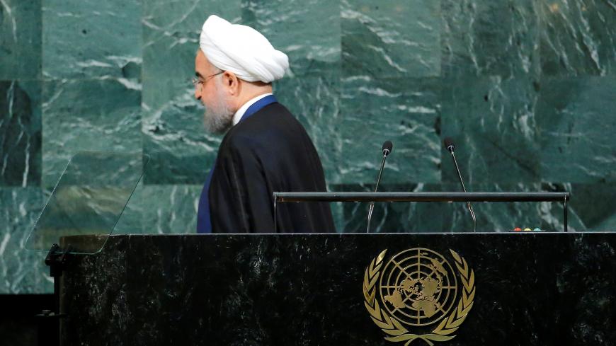 Iranian President Hassan Rouhani exits the podium after addressing the 72nd United Nations General Assembly at U.N. headquarters in New York, U.S., September 20, 2017. REUTERS/Eduardo Munoz - RC1ED8E50640