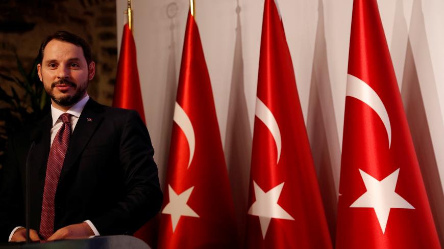 Turkish Treasury and Finance Minister Berat Albayrak speaks during a presentation to announce his economic policy in Istanbul, Turkey August 10, 2018. REUTERS/Murad Sezer - RC1982EC7970