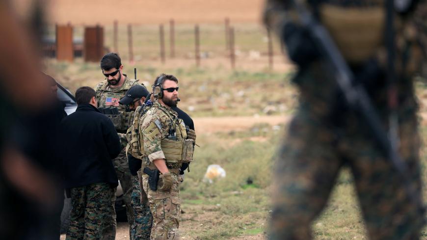 U.S. troops are seen during a patrol near Turkish border in Hasakah, Syria November 4, 2018. REUTERS/Rodi Said - RC1C4759D040