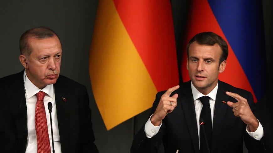 ISTANBUL, TURKEY - OCTOBER,27 (RUSSIA OUT) Turkish President Recep Tayyip Erdogan (L) and French President Emmanuel Macron (R) attend their joint press conference at the Summit on Syria, in Istanbul,Turkey, October,27,2018. Leaders of Germany, France, Russia and Turkey have gathered in Istanbul for a one-day summit on Syrian crisis. (Photo by Mikhail Svetlov/Getty Image