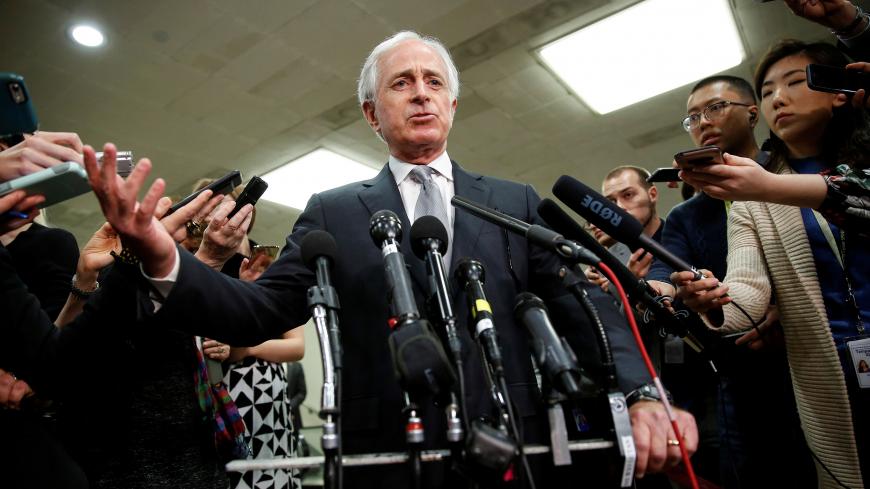 Senator Bob Corker (R-TN) speaks to the media after a closed briefing for senators about the latest developments related to the death of Saudi journalist Jamal Khashoggi on Capitol Hill in Washington, U.S., November 28, 2018. REUTERS/Joshua Roberts - RC1218182BD0