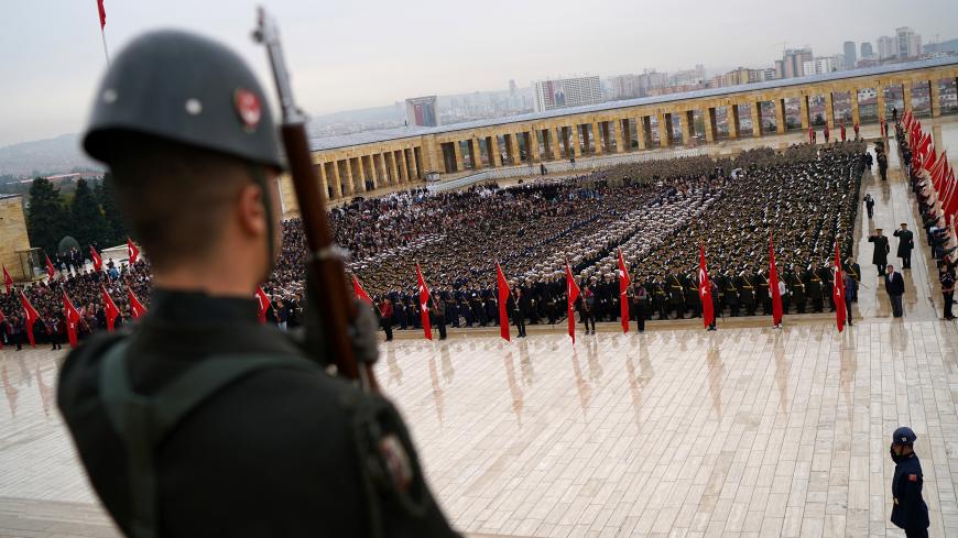 Turkish army officers stand at attention during a Republic Day ceremony at Anitkabir, the mausoleum of modern Turkey's founder Ataturk, to mark the republic's anniversary in Ankara, Turkey, October 29, 2016.   REUTERS/Umit Bektas - S1BEUJSRMSAA