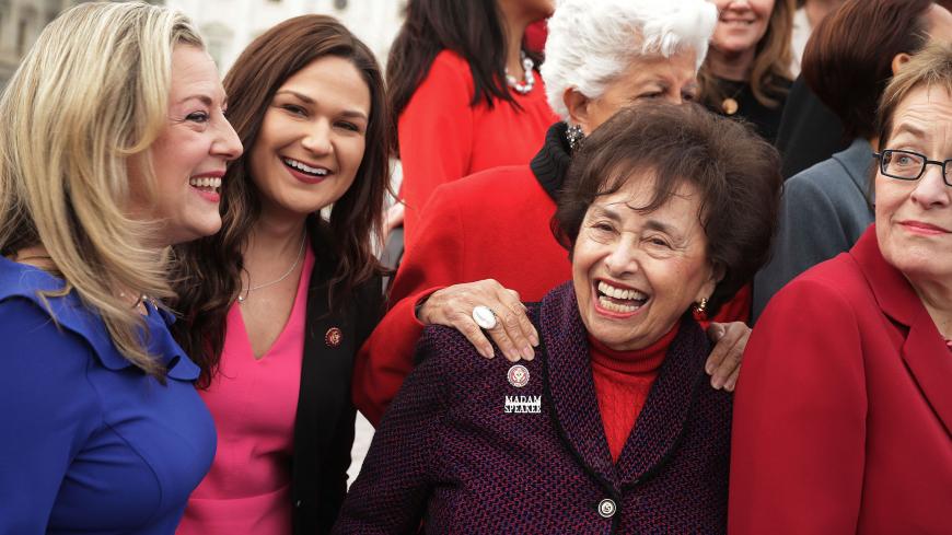 WASHINGTON, DC - JANUARY 04: (L-R) Rep. Kendra Horn (D-OK), Rep. Abby Finkenauer (D-IA), Rep. Nita Lowey (D-NY) and other House Democratic women prepare for a portrait in front of the U.S. Capitol January 04, 2019 in Washington, DC. The 116th Congress has the biggest number of female members ever while the number of Democratic women in the House has grown from 16 to 89 since 1989. (Photo by Chip Somodevilla/Getty Images)