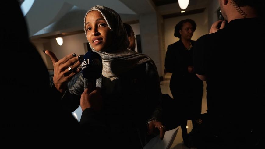 WASHINGTON, DC - JANUARY 24: U.S. Rep. Ilhan Omar (D-MN) (L) and Rep. Ayanna Pressley (D-MA) (R) speak to members of the media after a news conference January 24, 2019 on Capitol Hill in Washington, DC. The Democratic Congresswomen held a news conference on legislation providing childcare for workers affected by the ongoing government shutdown. (Photo by Alex Wong/Getty Images)