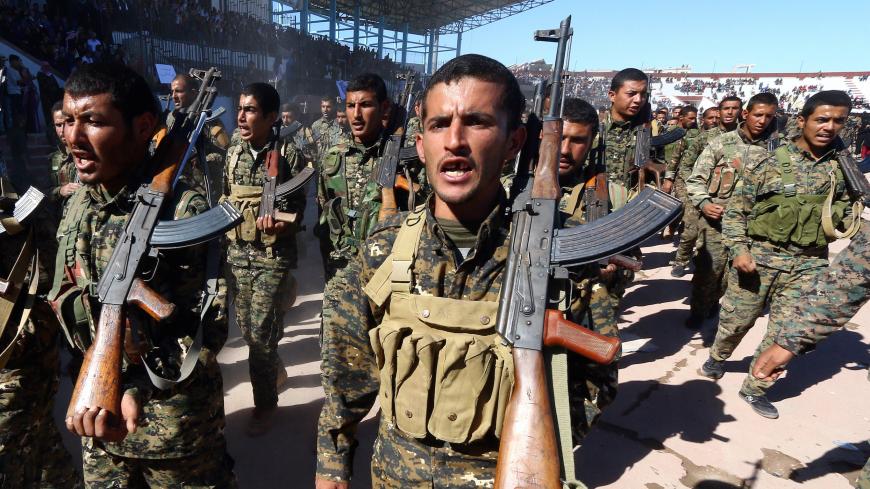 Syrian Democratic Forces (SDF) celebrate the first anniversary of Raqqa province liberation from ISIS, in Raqqa, Syria Ocotber 27, 2018. REUTERS/Aboud Hamam - RC1B3BEE3E50