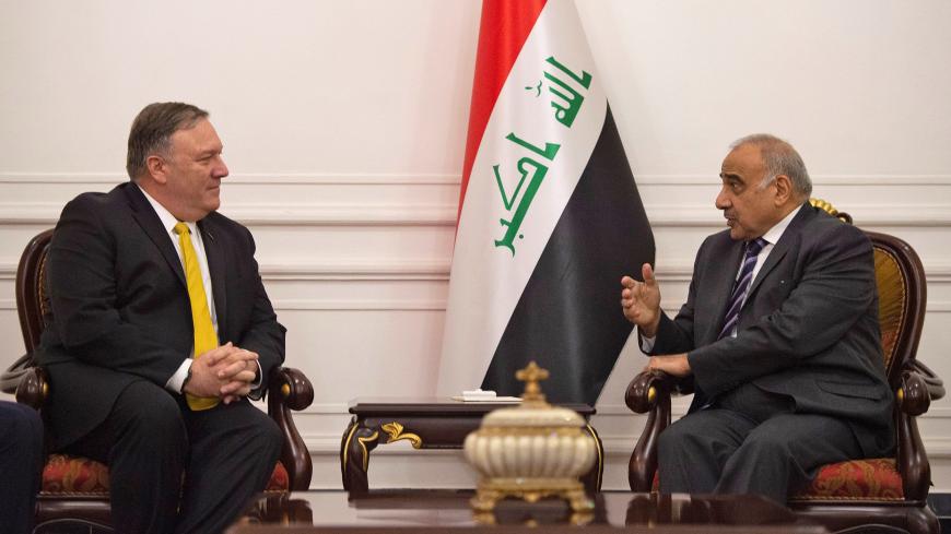 US Secretary of State Mike Pompeo talks with Iraqi Prime Minister Adel Abdul-Mahdi in Baghdad, during a Middle East tour, Iraq, January 9, 2019.  Andrew Caballero-Reynolds/Pool via REUTERS - RC11DC9C21A0