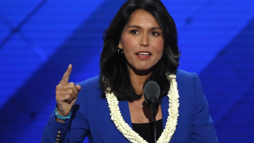 U.S. Representative Tulsi Gabbard (D-HI) delivers a nomination speech for Senator Bernie Sanders on the second day at the Democratic National Convention in Philadelphia, Pennsylvania, U.S. July 26, 2016. REUTERS/Mike Segar - HT1EC7Q1N0781