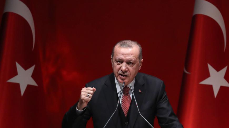 Turkish President Recep Tayyip Erdogan addresses a meeting of provincial election officials at the headquarters of his ruling Justice and Development (AK) Party in Ankara on January 29, 2019. (Photo by Adem ALTAN / AFP) (Photo credit should read ADEM ALTAN/AFP/Getty Images)