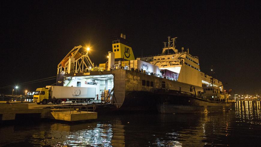 A truck is driven off a Turkish freighter, docked at Haifa port in northern Israel February 17, 2014. Three years after Syria plunged into violence, Israel is reaping an unlikely economic benefit. Exports from Turkey have begun to flow through Israel and across the Sheikh Hussein Bridge to Jordan and a few Arab neighbours. The trade is growing enough to encourage long-held Israeli hopes that the Jewish state can become a commercial gateway to the Arab world. Picture taken February 17, 2014. To match Insight