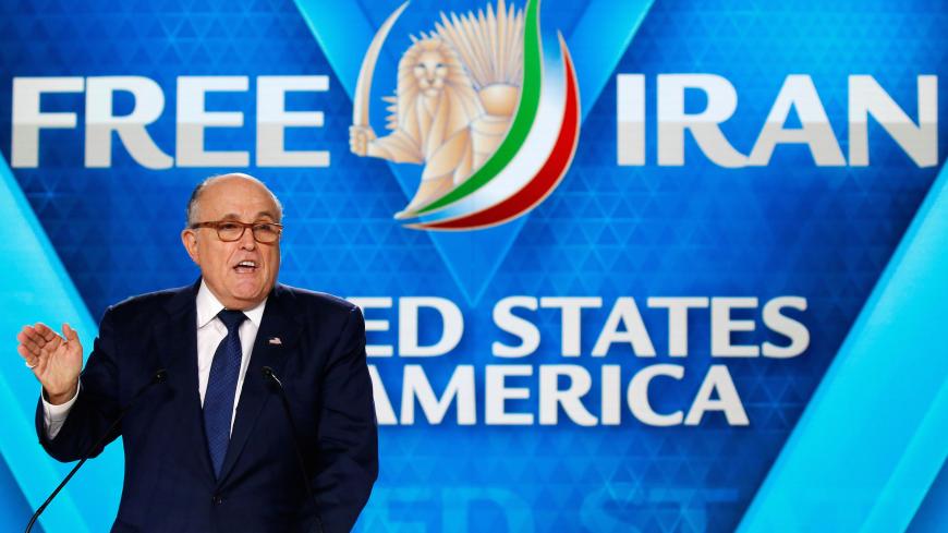 Rudy Giuliani, former Mayor of New York City, delivers his speech as he attends the National Council of Resistance of Iran (NCRI), meeting in Villepinte, near Paris, France, June 30, 2018. REUTERS/Regis Duvignau - RC1B635374A0