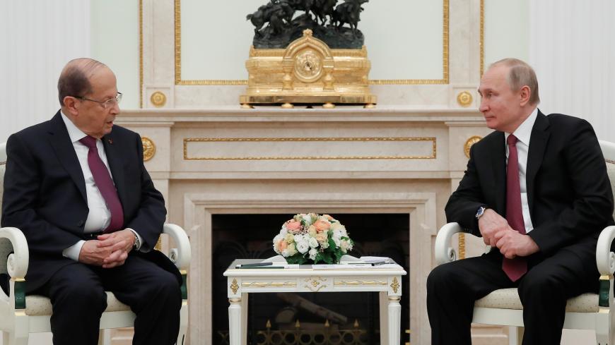 Russian President Vladimir Putin meets with Lebanese President Michel Aoun at the Kremlin in Moscow, Russia March 26, 2019. REUTERS/Maxim Shemetov/Pool - RC1B6D2D7090
